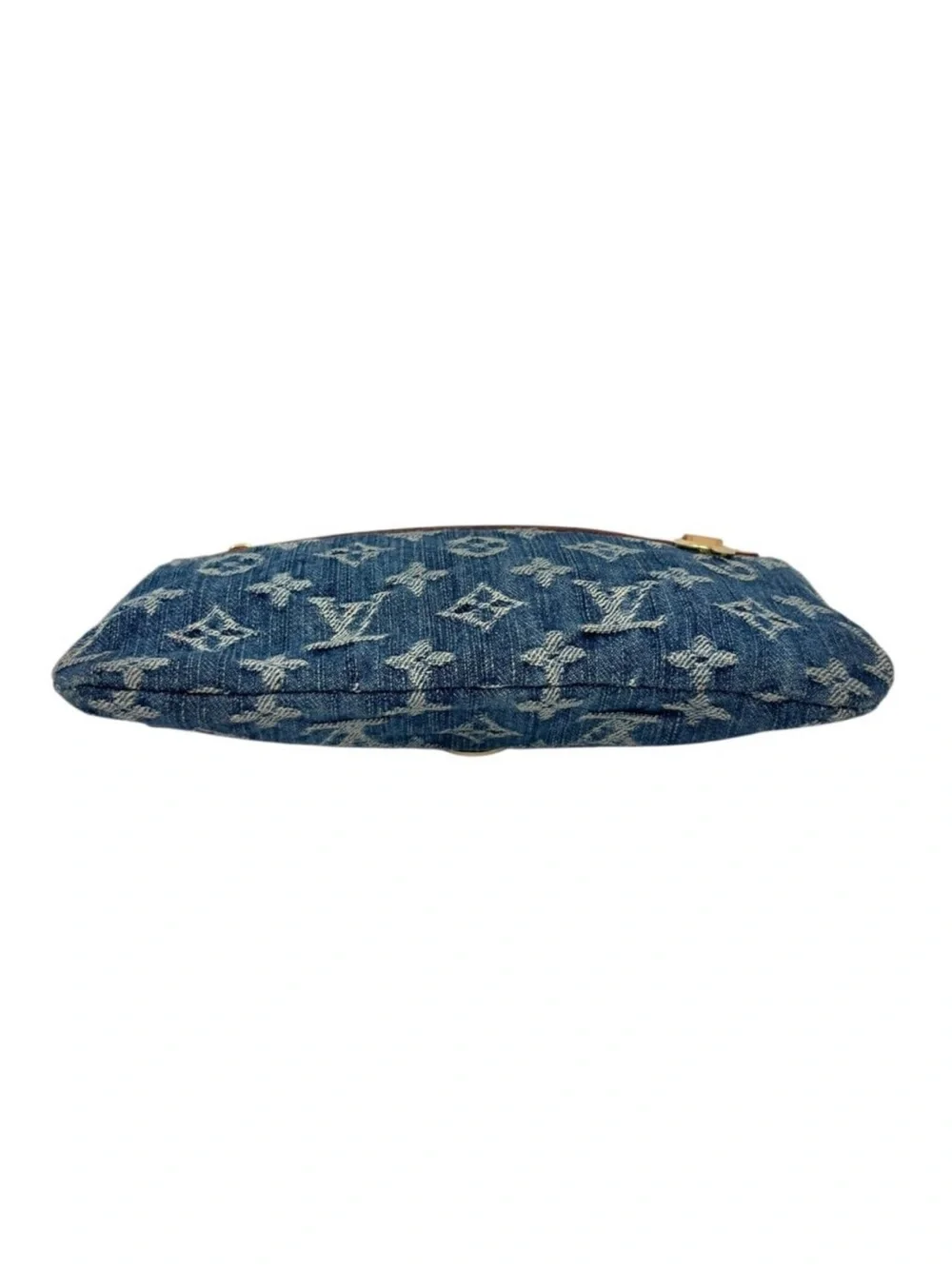 LOUIS VUITTON Vintage Monogram Denim Pochette Plat Clutch Bag Blue Gold [105529]